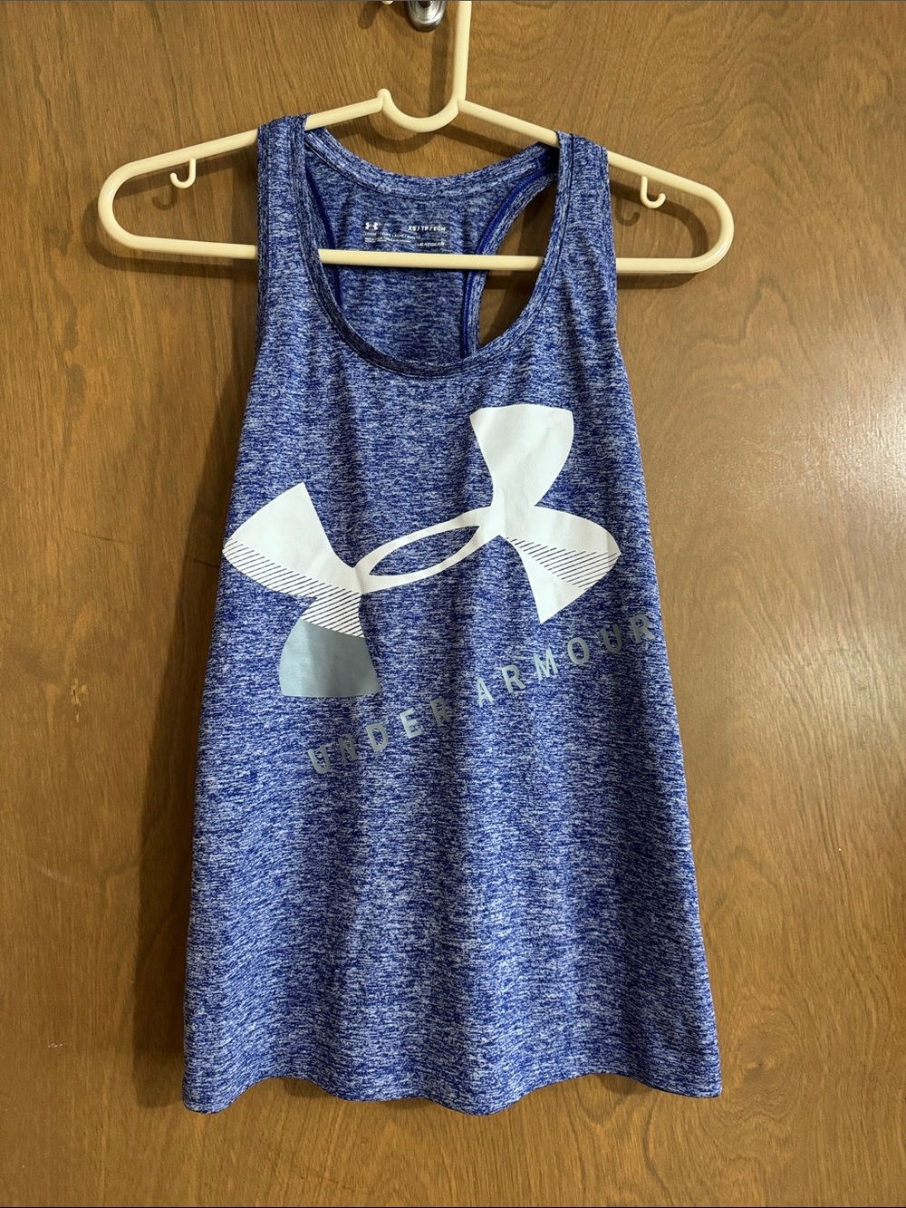Under Armour Heathered Royal Blue Racerback Tank with White Logo